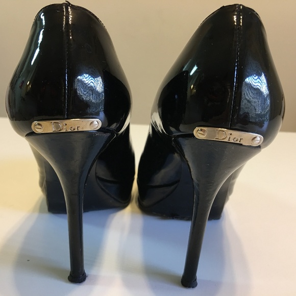 Christian Dior Black Patent Leather Peep-Toe Heels - Picture 1 of 2